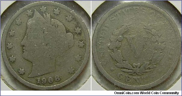 1908 Liberty Head, Five Cents