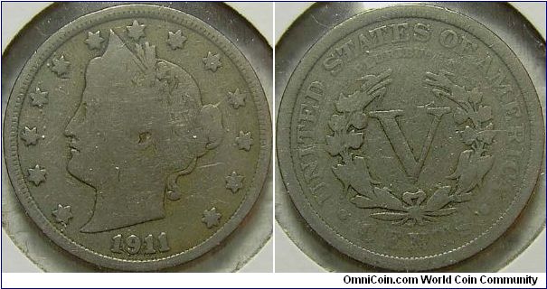 1911 Liberty Head, Five Cents