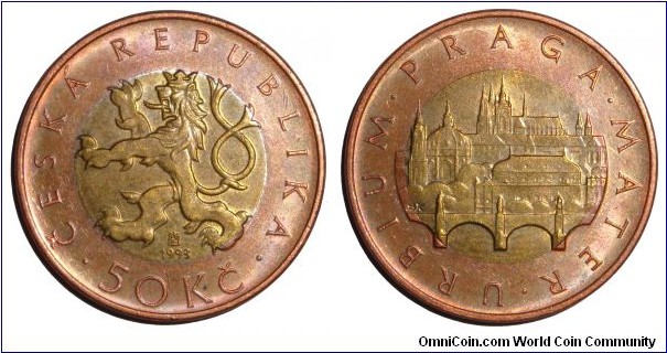 CZECH REPUBLIC~50 Koruna 1993. View of Prague.