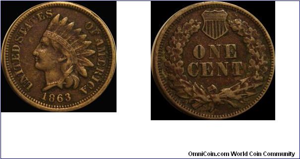 1863 Copper Nickel Indian Head Cent