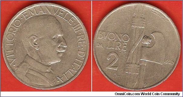 Kingdom
2 lire
Vittorio Emanuele III
fasces
nickel