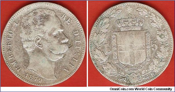 Kingdom
5 lire
Umberto I
Royal shield
0.900 silver