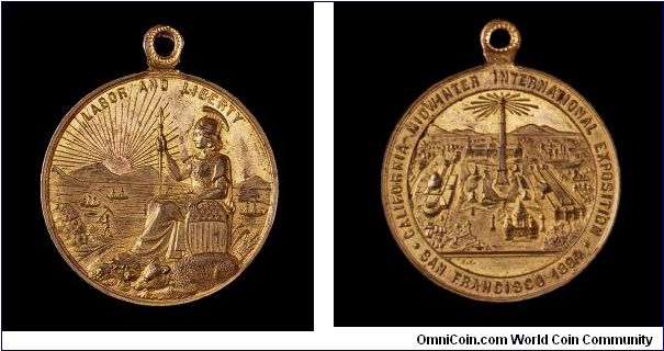 California Midwinter International Exposition Labor and Liberty medal. Gilt.