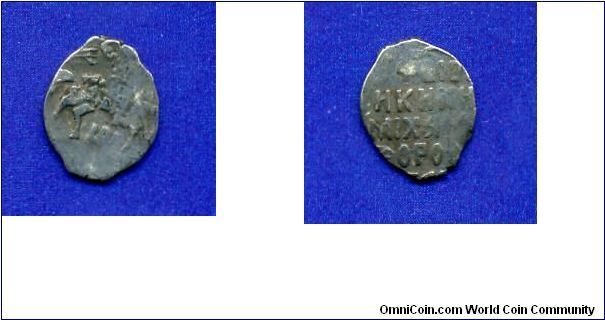 Kopek.
Mikhail Fedorovich Romanov (1613-1645).
o/M - Moscow mint.


Ag.