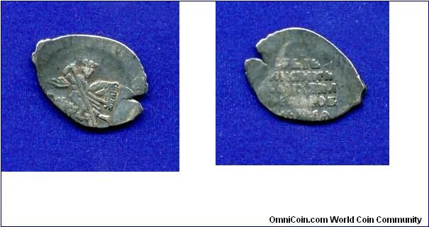 Kopek.
Mikhail Fedorovich Romanov (1613-1645).
Moscow mint.


Ag.