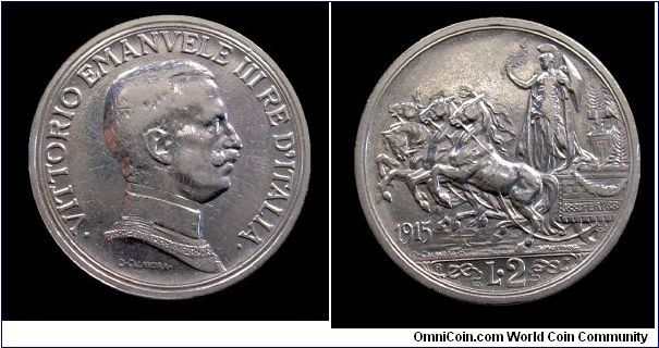 Kingdom of Italy - Victor Emmanuel III - 2 LIRE Spirited quadriga - Silver mm. 27 gr. 10