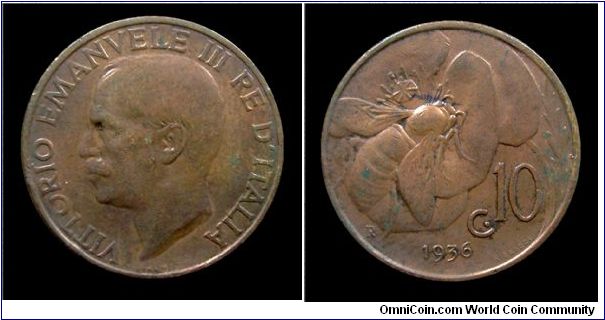 Kingdom of Italy - Victor Emmanuel III - 10 CENT. Bee - Copper  mm. 22,5 gr. 5,5