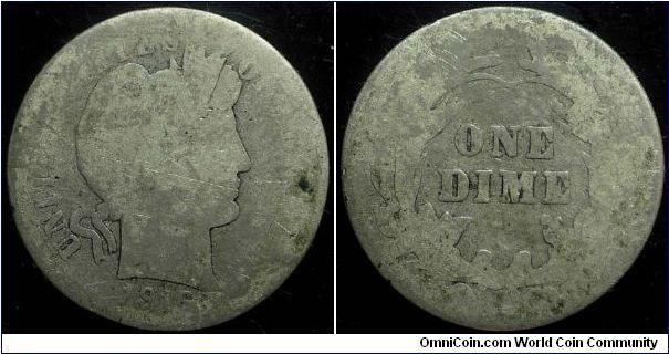 1916 Barber, One Dime, Poor Grade