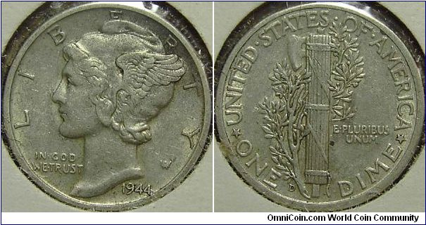 1944D Mercury, One Dime