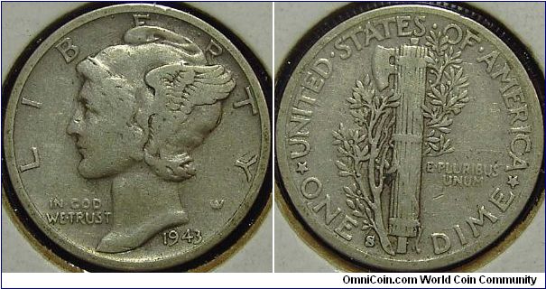 1943S Mercury, One Dime