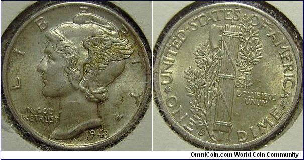 1943D Mercury, One Dime