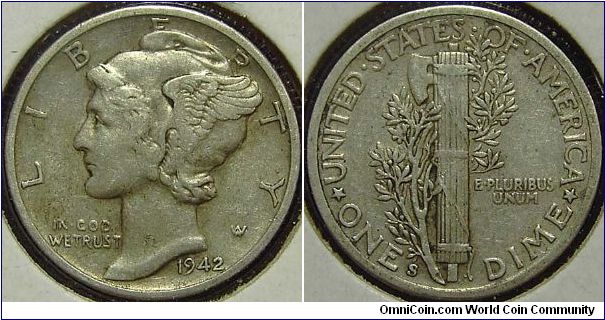 1942S Mercury, One Dime