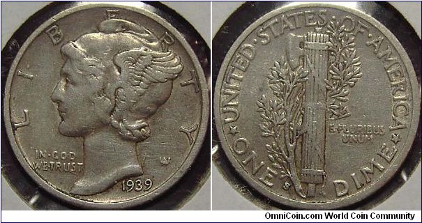 1939S  Mercury, One Dime