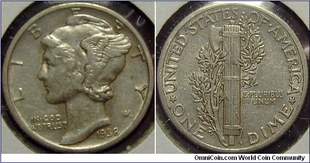 1938  Mercury, One Dime