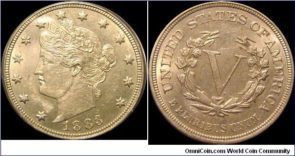 1883 V Nickel No Cents Variety