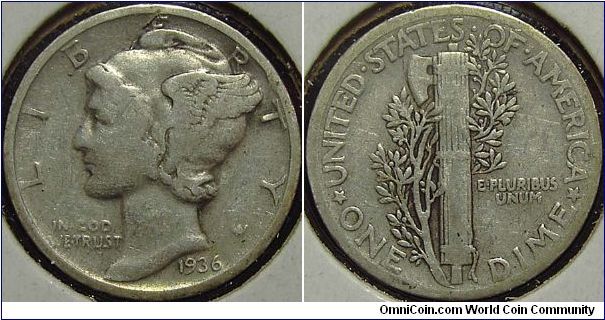 1936  Mercury, One Dime