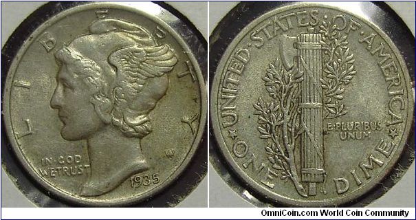 1935  Mercury, One Dime