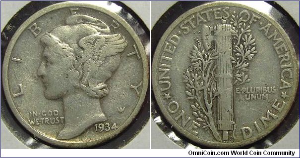 1934  Mercury, One Dime