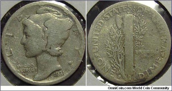 1931S  Mercury, One Dime