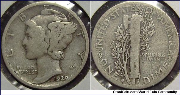 1929D Mercury, One Dime