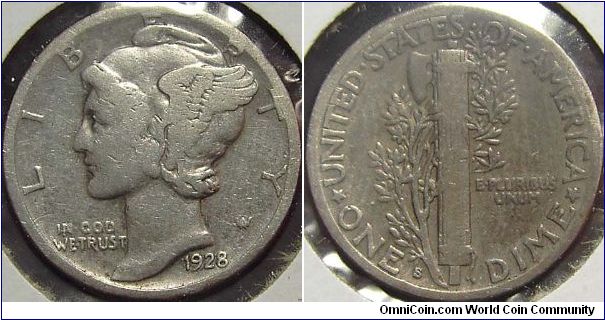 1928S Mercury, One Dime