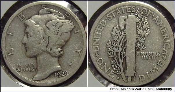 1920D Mercury, One Dime