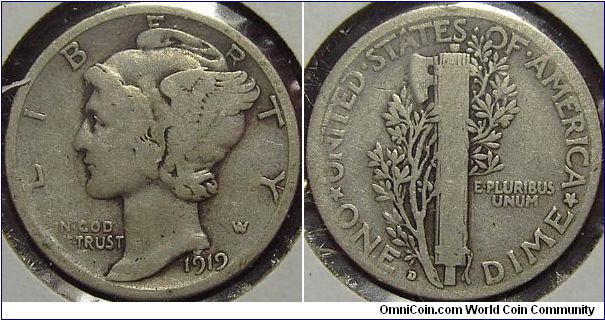 1919D Mercury, One Dime