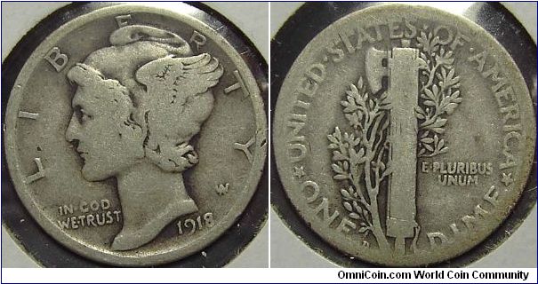 1918D Mercury, One Dime