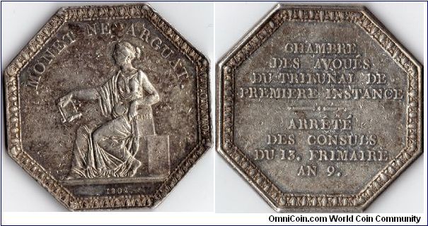 silver jeton de presence dated 1802 issued for the Lower Court Attorneys during the Napoleonic Era