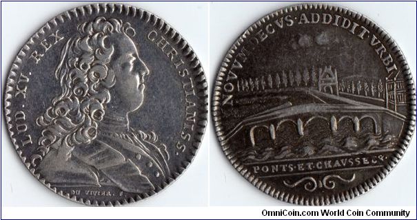 silver jeton issued for the French  administration dealing with Bridges and Highways. Not dated, but issued circa 1740 onwards.