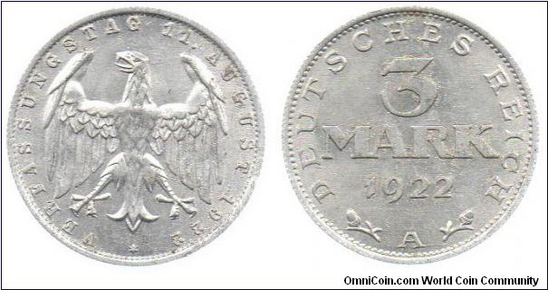 Weimar Republic 1922 3 Mark