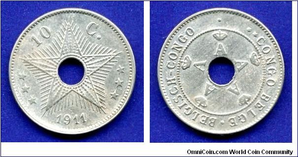 10 cents.
Belgian Congo.
Albert I (1909-1934).


Cu-Ni.