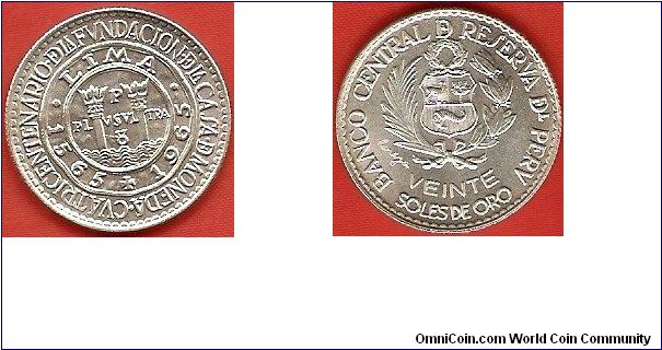 20 soles de oro
400th anniversary of Lima Mint 1565-1965
silver