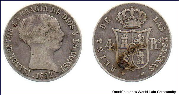 1852 4 Reales Seville mint.