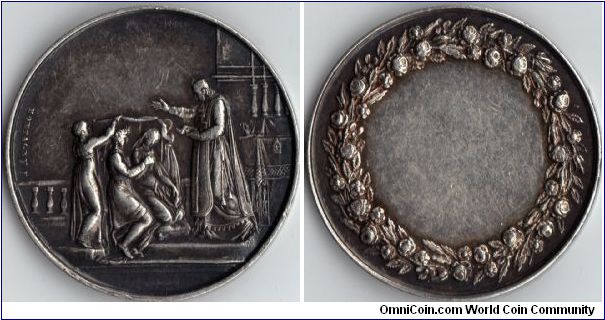 french 19th century silver marriage token by Montagny.