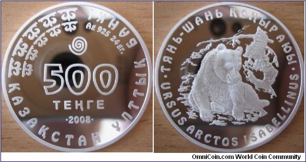 500 Tenge - Tienshan brown bear - 24 g Ag .925 Proof - mintage 3,000