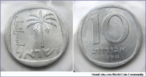 10 Agorot, Aluminium, Roman  Judaea Capta 70CE and Bar Kokhba Revolt 132-5CE Coins. Reverse:Seven Branched plam Tree. 1979 Official Uncirculated Set'. coins w/o mint mark. The Jewish Year 5739 in Hebrew letters.