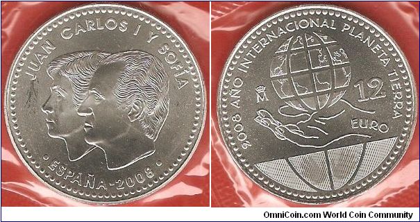 12 euro
2008 International Year of the Planet Earth
King Juan Carlos I and queen Sophia
silver