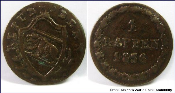 Swiss Cantons - Bern, Canton Reform Coinage, Rappen, 1836. Billon. Obv. Legend: REPUBL. BERN. Good Fine/aVF.