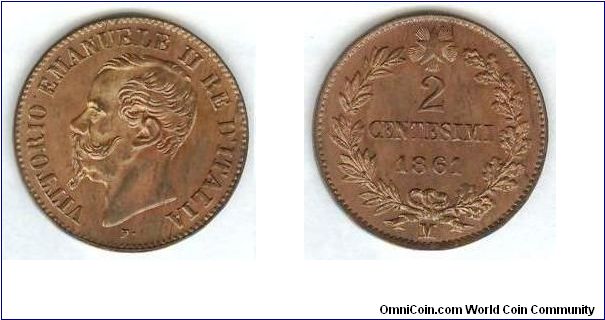 2 Centesimi 1861 M - Italy Kingdom - Vittori Emanuele II