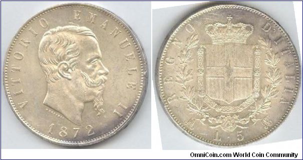 5 Lire 1872 M - Italy Kingdom - Vittori Emanuele II