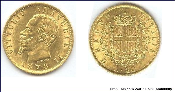 20 Lire 1878 R - Italy Kingdom - Vittorio Emanuele II