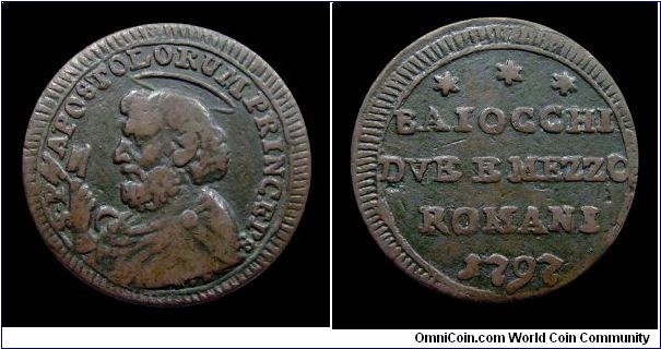 Papal States - Pius VI - Baiocchi 2 1/2 (reduced) - Rome mint - gr. 11,3 - Copper