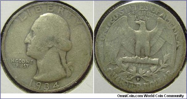 1934D Washington, Quarter Dollar