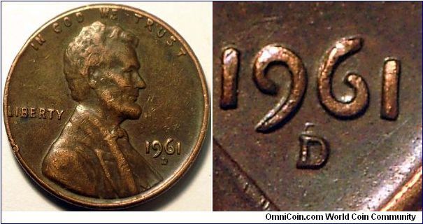1961D Lincoln, One Cent, Re-punched Mint Mark, Wide spread punched North of the Primary