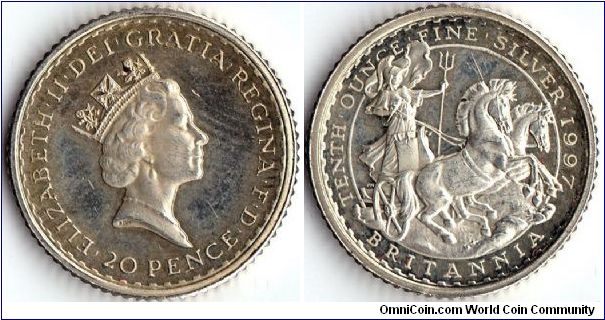 silver 20p (Britannia 1/10th oz silver)complete with fingerprint obverse