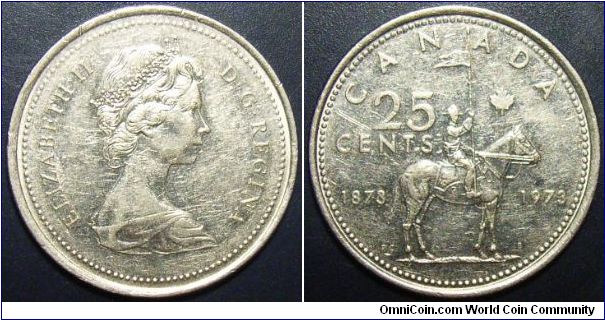 Canada 1973 25 cents commemorating the 100th anniversary of the Royal Canadian Mounted Police. Special thanks to RickieB!