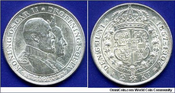 2 Kronor.
Golden Wedding Anniversary of Oscar II (1872-1907) & Sofia.


Ag800f. 15,0gr.