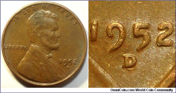 1952D Lincoln, One Cent, Over Mint Mark, D/S, S Punched South of the Primary D Mint Mark