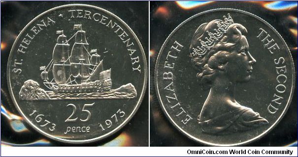25p
Tercentenary 1673 - 1973
Sailing ship off the Island
Queen Elizabeth II
